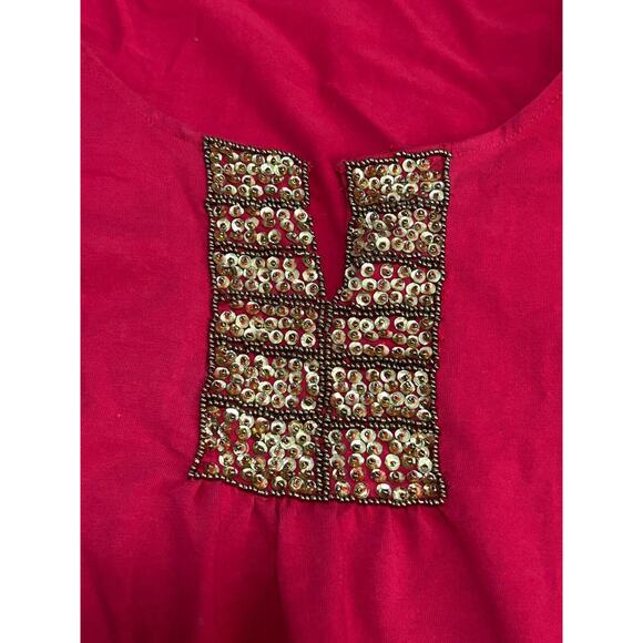 Ulla Popken Women's Red Stretch Split V-Neck Embroidered Blouse Top Size 24/26 - Picture 3 of 8